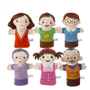 Detailed set of 6 family member hand puppets for early education and storytelling