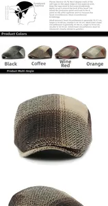 Detail showing herringbone patterns and size guide for vintage wool blend beret caps