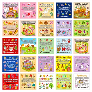 Collection of 25 Bold & Easy coloring books for kids featuring cute animals and food themes