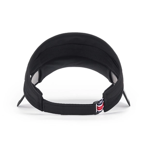 Black outdoor sun visor for women featuring an adjustable strap and breathable fabric