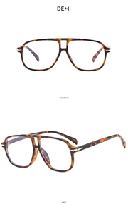 Close-up of tortoise shell double-bridge pilot sunglasses frames from front and side views