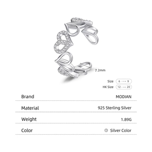 925 sterling silver ring with hollow heart patterns and cubic zirconia stones