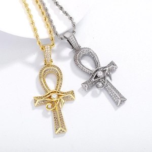 Hip hop Eye of Horus Ankh cross pendants in gold and silver finish with zircon stones