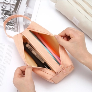 Pink double-layer oxford cloth pencil case with handle and large storage space