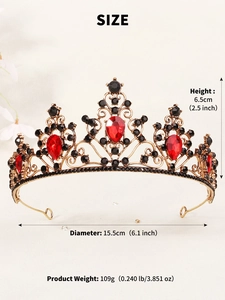 Detailed size chart showing 6.5cm height and 15.5cm diameter for red vintage crown