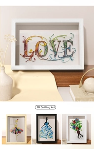 Detail showing 3D paper quilling art with deep wooden frame for DIY flower specimens