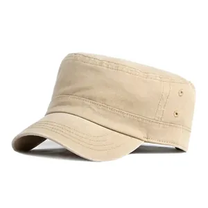 Classic beige cotton cadet cap for men with breathable eyelets and military style