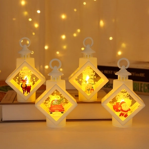 Christmas LED Lantern Decorative Hanging Wind Lamp Warm Night Light For Holiday Home Table Party Santa Snowman Patterns