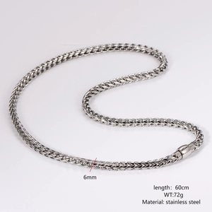 6mm silver stainless steel woven chain necklace, 60cm length detail view
