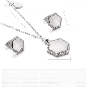Detailed size guide for silver stainless steel hexagonal necklace and earrings set