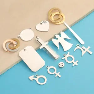 Stainless Steel Pendants Charms For DIY Jewelry Making Polished Metal Cross Heart Angel Round Tag Accessories