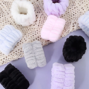 Absorbent spa headband and wristband set in plush coral fleece with multi-color options