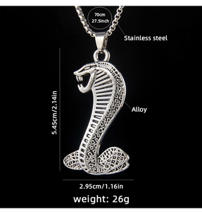Spécifications de taille pour le pendentif serpent cobra argenté et sa chaîne en acier