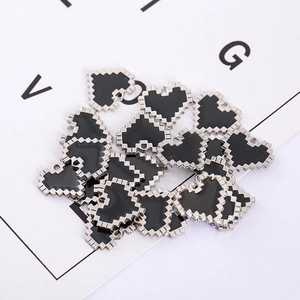 Silver zinc alloy pixel heart charms with black enamel inlay for DIY jewelry making