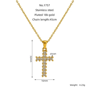 Detail specifications of 18k gold plated stainless steel cross pendant necklace with zircon