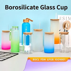 Mattierte Sublimations Glasdose Mit Bambusdeckel Und Glasstrohhalm Gradient Bunte Borosilikat Trinkbecher