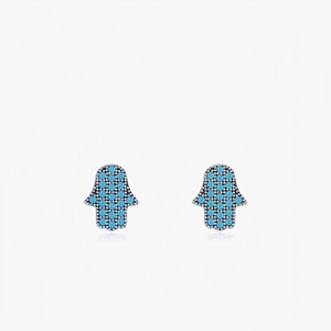 S925 Sterling Silver Turquoise Hamsa Hand Stud Earrings For Women Hand Of Fatima Vintage Niche Design Ethnic Style Ear Jewelry