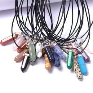 Natural Stone Hexagonal Column Pendant Necklace Crystal Point Bullet Shape Spiritual Healing Jewelry For Men Women