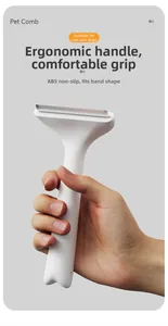 Ergonomic pet deshedding brush with ABS anti-slip handle and comfortable grip for cats and dogs