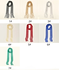 Mesh scarf color guide showing fringe details in black, gold, silver, red, and blue
