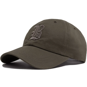 Dark olive green baseball cap with 3D gothic B embroidery for outdoor sun protection