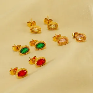 Orecchini A Lobo Con Zirconi Ovali In Acciaio Inossidabile Placcato Oro 18K Gioielli Vintage Eleganti Da Donna