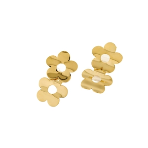 Detailed close-up of 18K gold plated hollow sunflower earrings with mirror finish