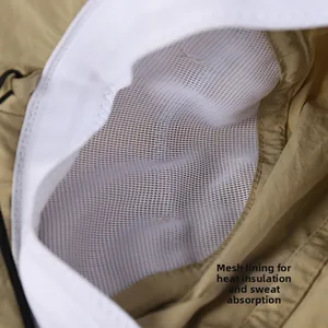 Detailed view of white mesh lining for breathability and sweat absorption in hiking hat