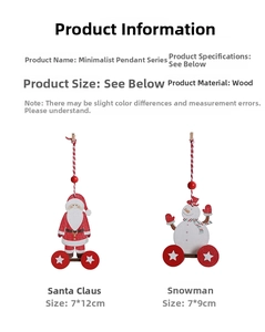 Detailed size specifications for wooden Santa and Snowman cart tree hanging ornaments