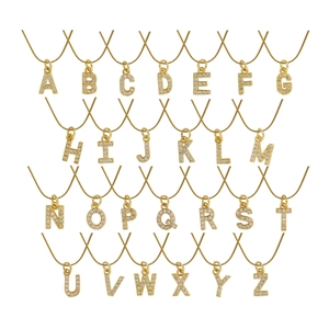 Classic 18k gold plated alphabet pendant necklace set with micro paved zircon stones