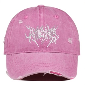 Washed Cotton Baseball Cap Distressed Gothic Embroidery Adjustable Streetwear Vintage Grunge Dad Hat Men Women