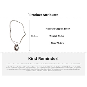 Detail view of interlocking zircon pendant necklace with 76.5cm length and 14.4g weight