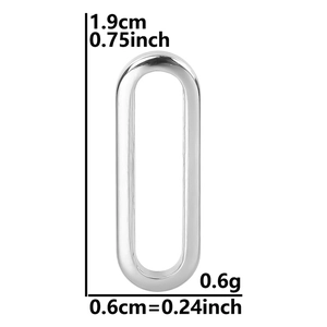 Detailed view of silver oval jewelry connector link with size dimensions 1.9cm by 0.6cm