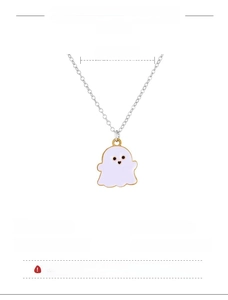 Detailed view of purple ghost pendant specifications with 47+5cm adjustable copper chain