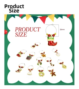 Detailed view of 25mm Christmas wine glass charms in various festive enamel patterns