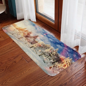 Winter Snow Scenery Floor Mat Flannel Absorbent Rug Non-Slip Kitchen Bathroom Runner Forest Christmas Pattern Home Decor