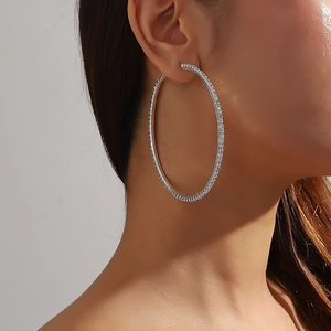 Oversized silver hoop earrings with sparkling rhinestones for women, minimalist 6-8cm design