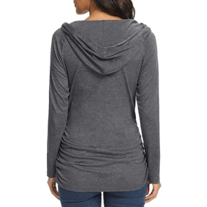 Slim fit dark grey maternity hoodie for women with V-neck and long sleeves