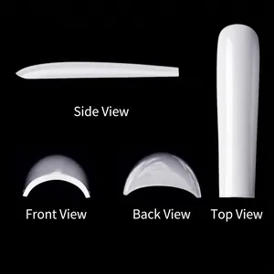 Extra long coffin ballerina false nails in translucent milky white with C-curve