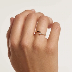 Minimalist S925 silver gold-plated ring with crisscross band and paved zircon stones