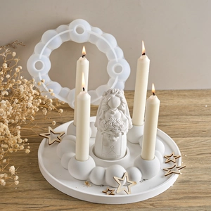 DIY bubble base candle holder silicone mold with four holes for resin plaster crafts