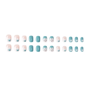 Cute cartoon tiger press-on nails in light blue and white with paw print designs