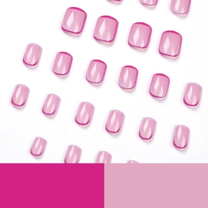 Pink and purple French ombre press-on nails set in square-oval shape with glossy finish