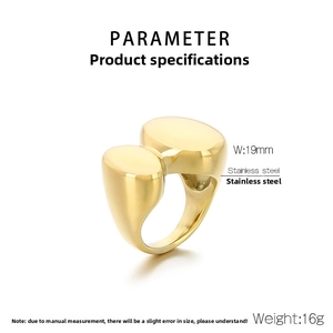 Macro shot of 18K gold plated stainless steel ring showing 19mm width and 16g weight