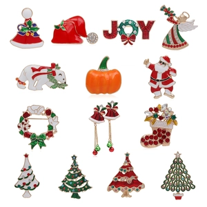 Mode kerstbroche set met emaille kerstman, rendier en boom ontwerpen in goudkleur