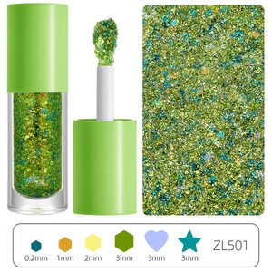 Lime green glitter gel ZL501 with mixed hexagon star and heart shaped chunky sequins