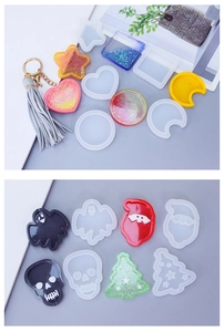 DIY silicone molds for star, heart, and holiday resin pendants with glitter effects