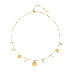 Parure de collier en acier doré avec perles baroques et perles colorées