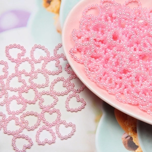 Pink heart-shaped faux pearl beads for DIY nail art and creative craft accessories