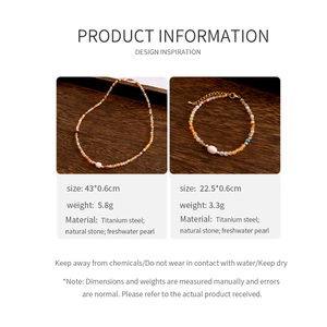 Detailed spec chart showing dimensions of natural stone and freshwater pearl jewelry set